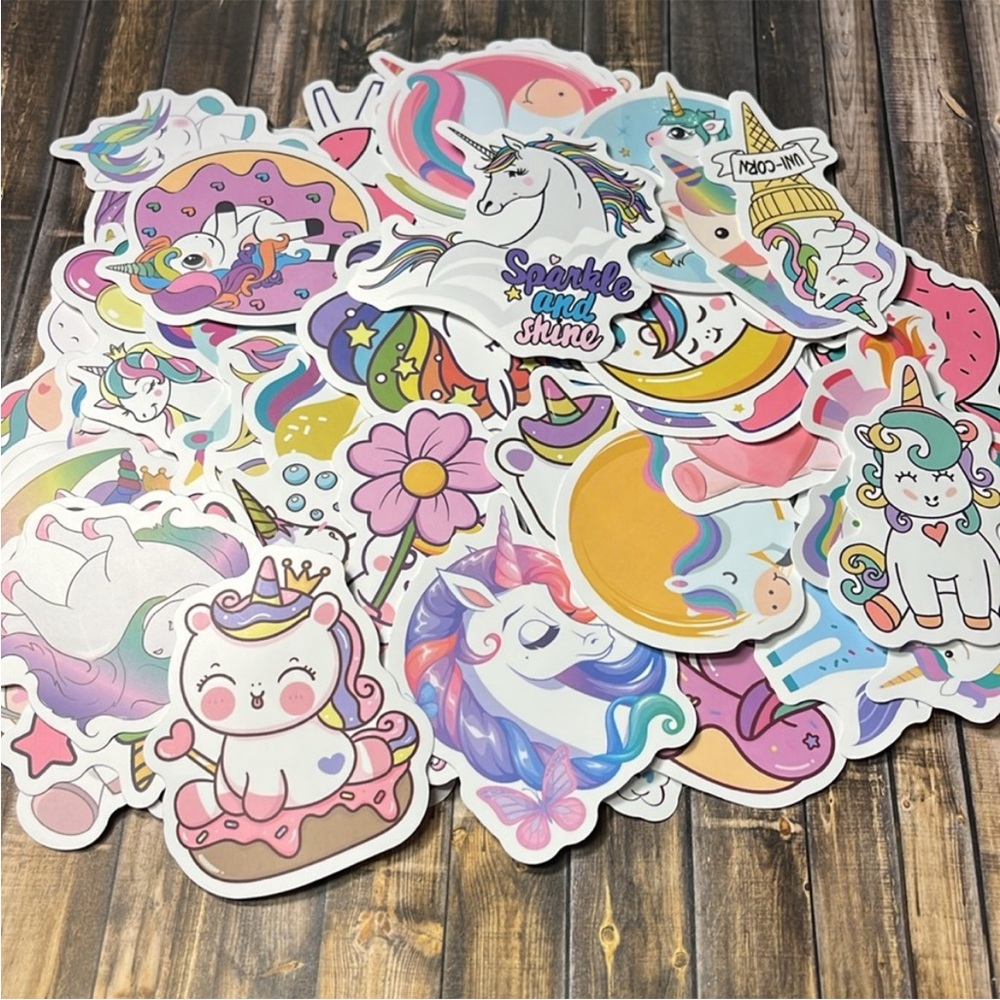 5for$10 Pink Cartoon Unicorn Mythical Animal Kid Friendly Sticker 50 Count B